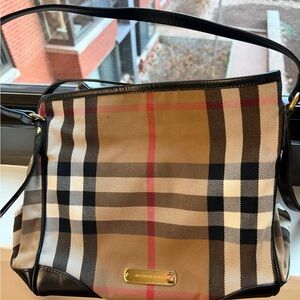 Burberry Plaid Shoulder Bag - Black, Tan, and Red